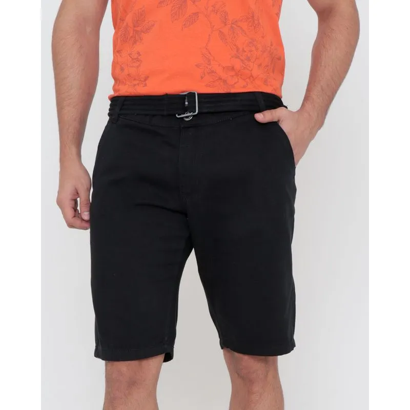 Bermuda Sarja Masculina Com Cinto Lisa Preta 46