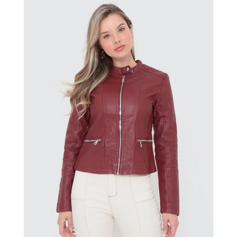 Jaqueta Feminina Biker Zíper Vinho G