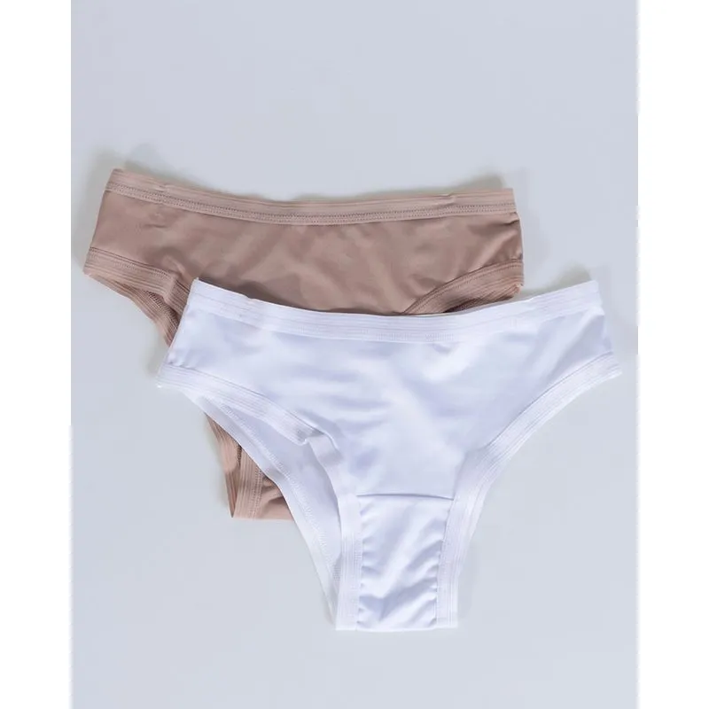 Kit 2 Calcinhas Biquíni Lisas Branca Bege G