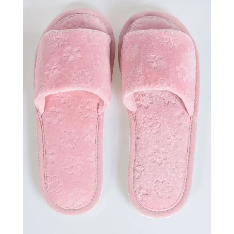 Pantufa Feminina Flores Pelúcia Rosa Claro 33/34