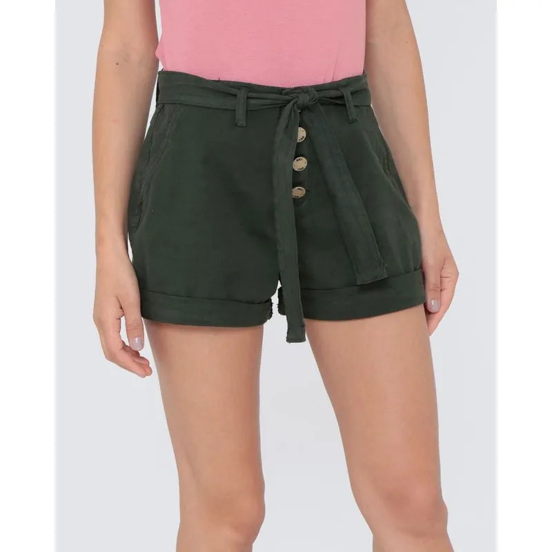 Short Sarja Feminino Botões Verde Militar 46
