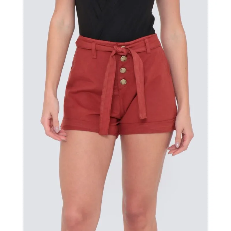 Short Sarja Feminino Botões Terracota 38
