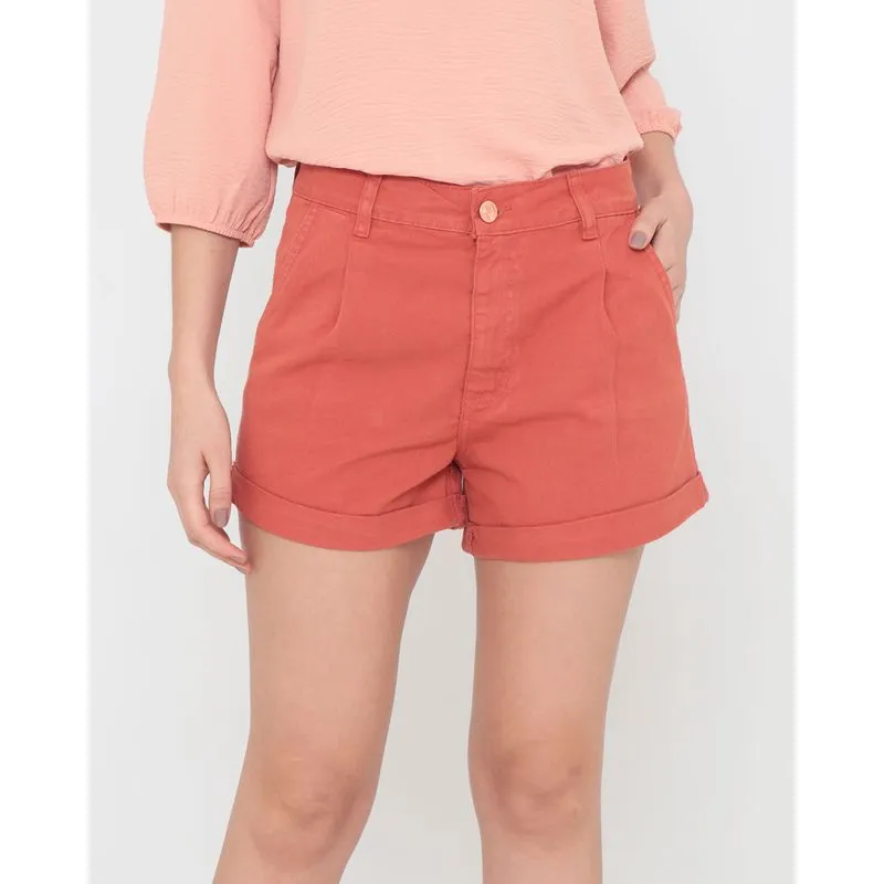 Short Sarja Feminino Barra Dobrada Terracota 38