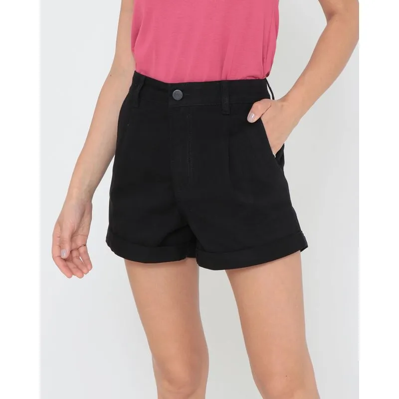 Short Sarja Feminino Barra Dobrada Preto 40