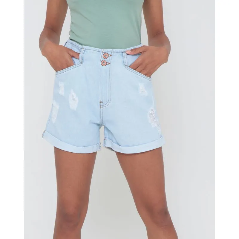 Short Jeans Barra Dobrada Delavê Azul Claro 44