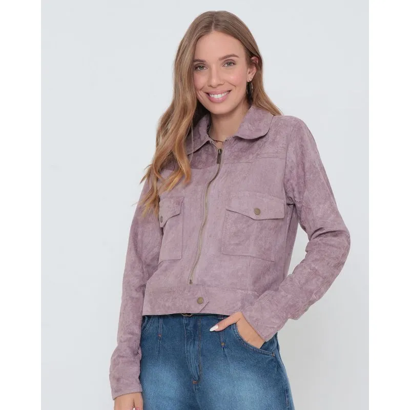Jaqueta Feminina Suede Bolsos Lilás GG