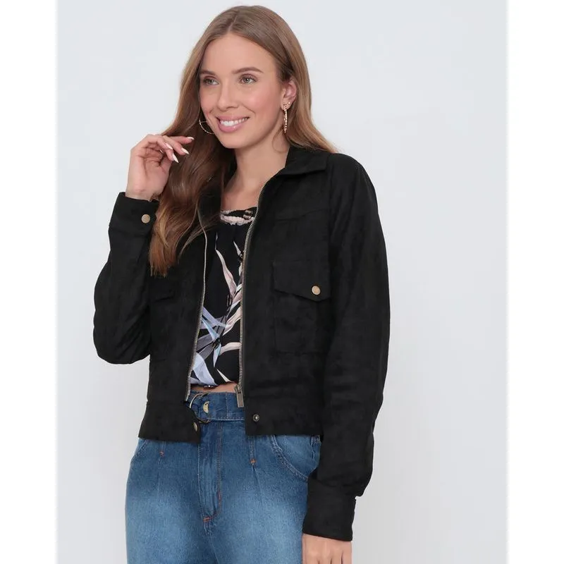 Jaqueta Feminina Suede Bolsos Preta GG