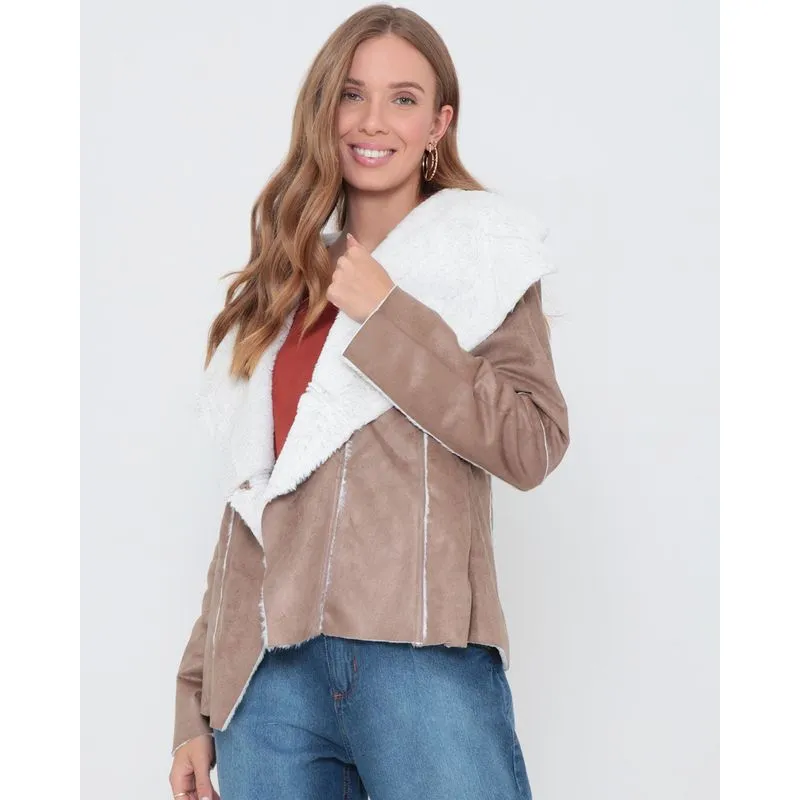 Jaqueta Feminina Suede Pelinhos Marrom Claro M