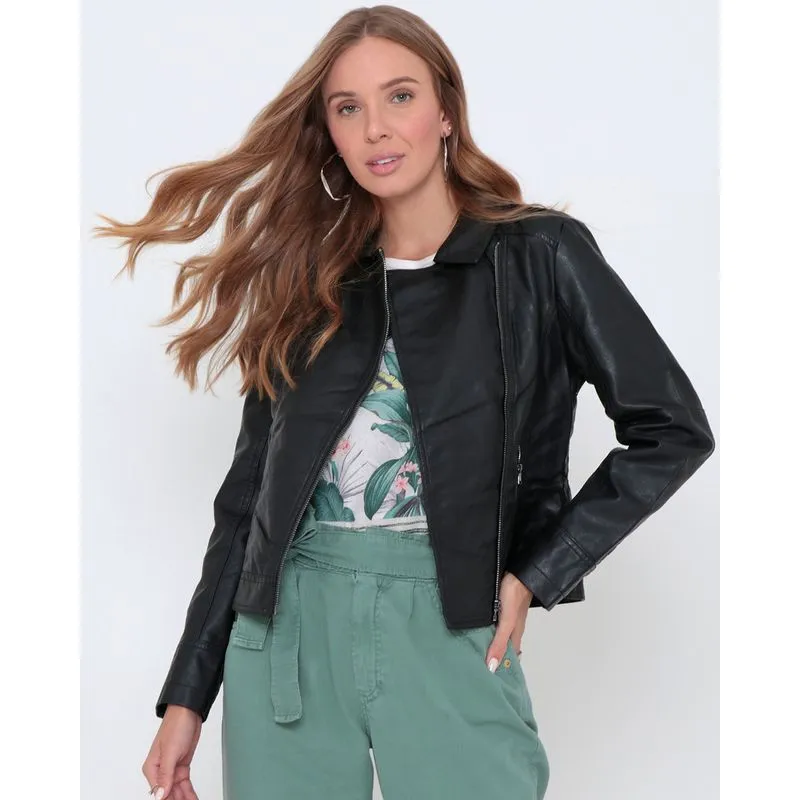 Jaqueta Feminina Biker Bolsos Preta P