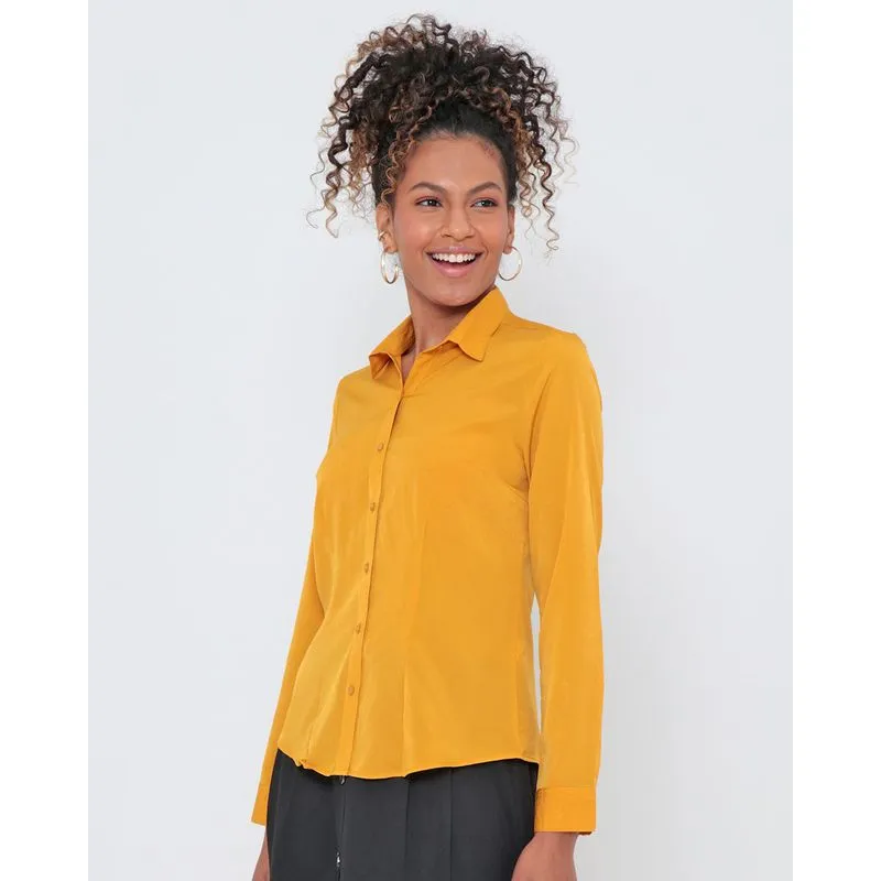 Camisa Feminina Manga Longa Crepe Mostarda G