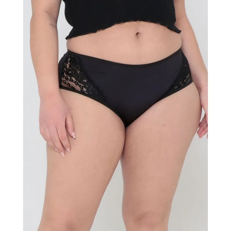 Calcinha Plus Size Avulsa Cintura Alta Renda Preta G