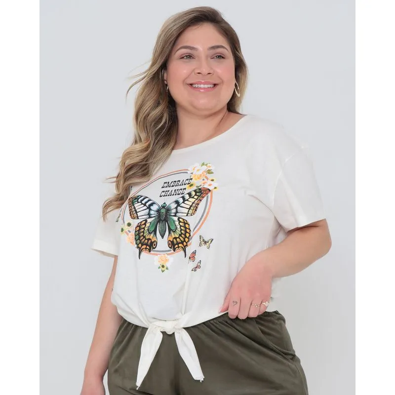 Blusa Plus Size Nózinho Estampada Off White G3