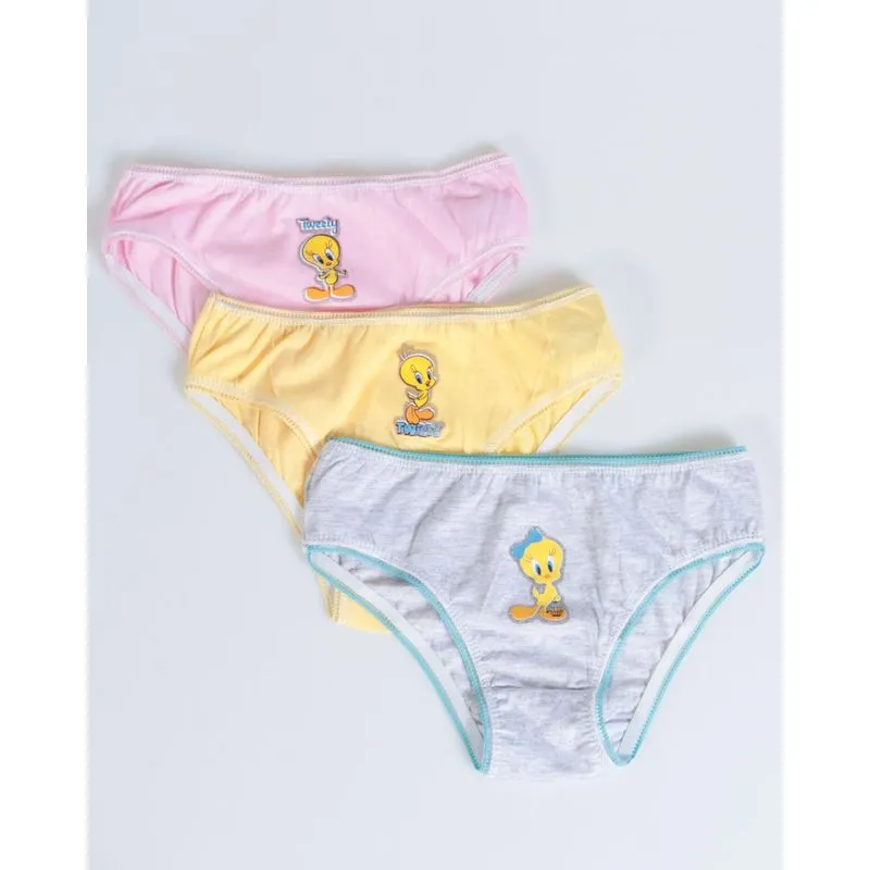 Kit 3 Calcinhas Infantil Piu Piu Cinza, Amarela e Rosa 4