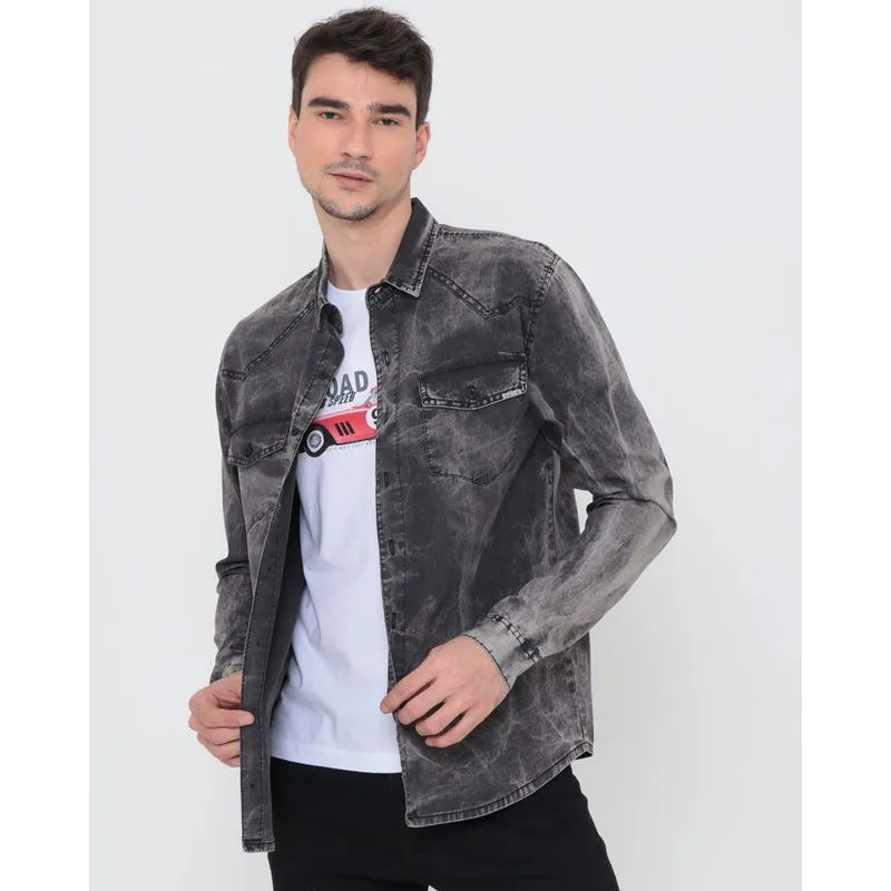 Camisa Jeans Masculina Tie Dye Preta M