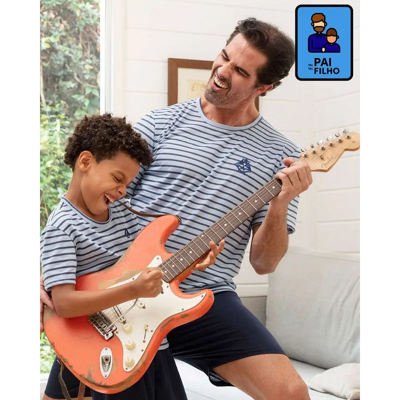 Pijama Masculino Curto Estampa Listrada Azul GG