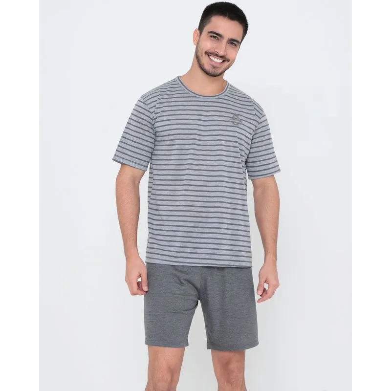 Pijama Masculino Curto Estampa Listrada Cinza P