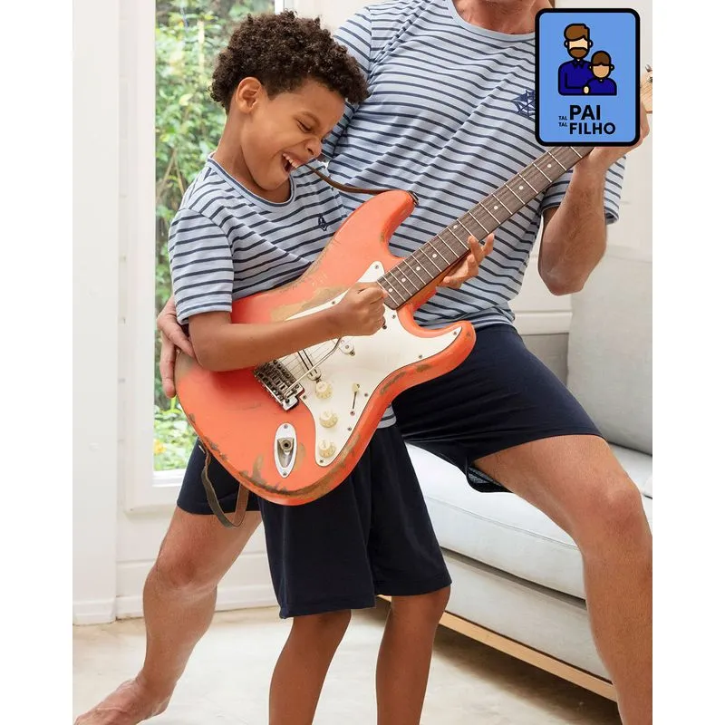 Pijama Infantil Curto Estampa Listrada Azul 4
