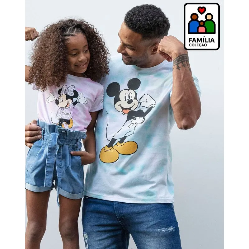 Camiseta Masculina Algodão Disney Mickey Tie Dye Manga Curta Azul M