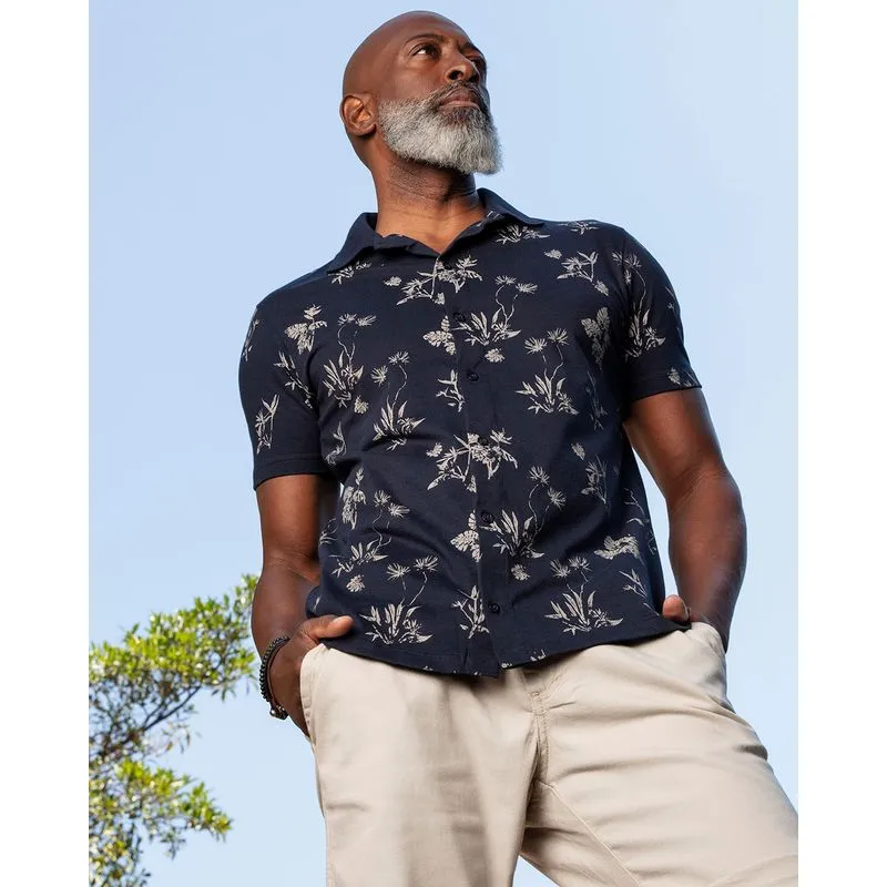 Camisa Masculina Malha Floral Azul Marinho M