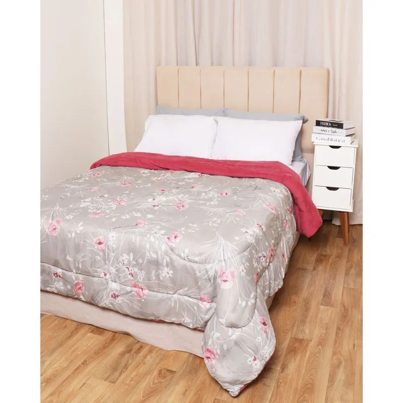 Coberdrom Queen Slim Plush Floral Cinza UN