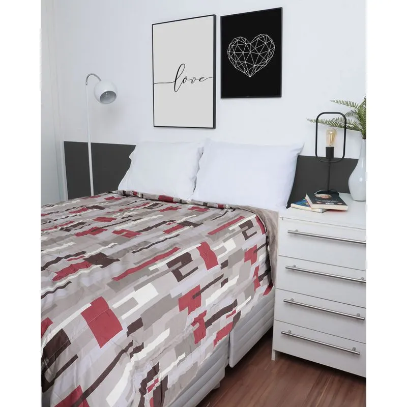 Coberdrom Queen Slim Plush Geométrico Hedrons Bege UN