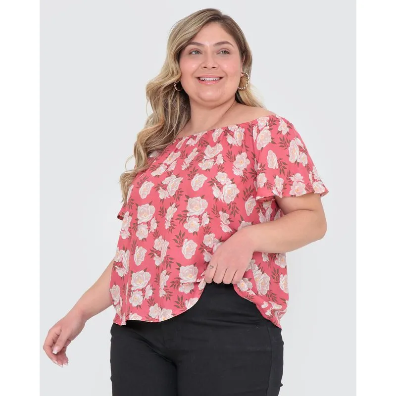 Blusa Plus Size Ciganinha Floral Rosa G1