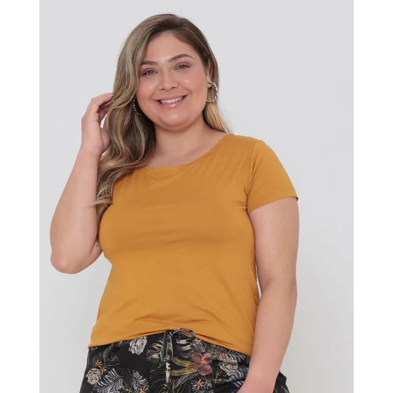 Blusa Plus Size Costas Tiras Cruzadas Mostarda G1
