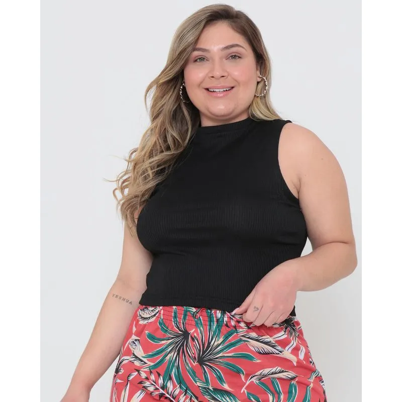 Regata Feminina Plus Size Canelada Preta G3