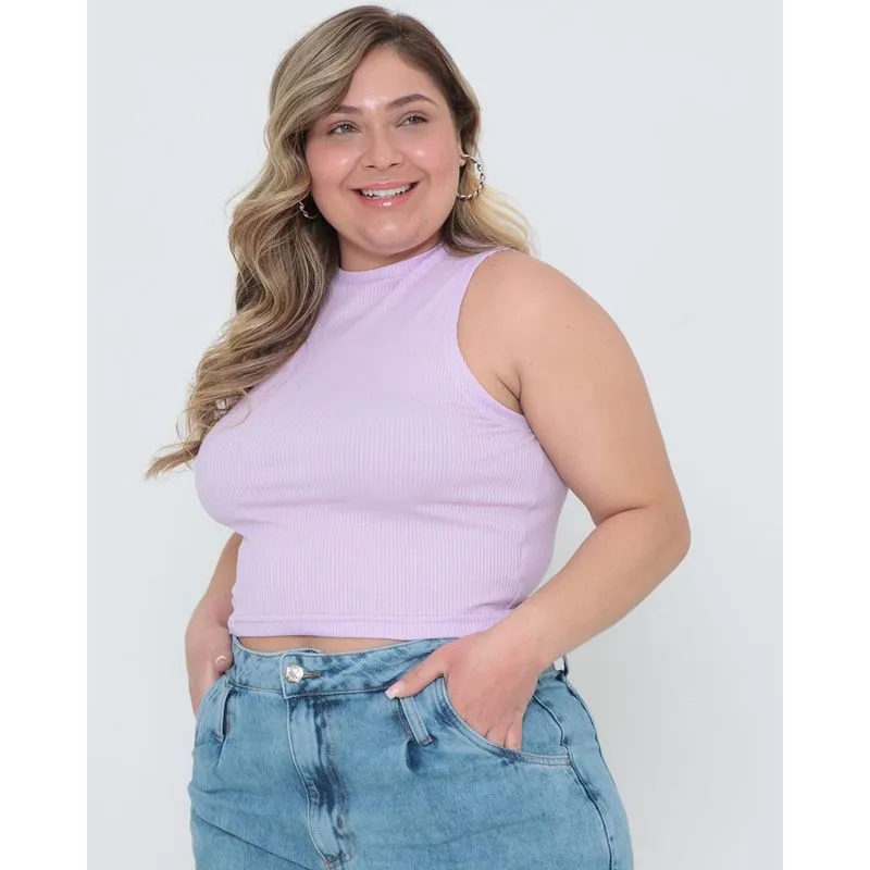 Regata Feminina Plus Size Canelada Lilás G1