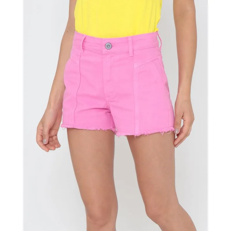 Short Sarja Feminino Barra Desfiada Rosa 36