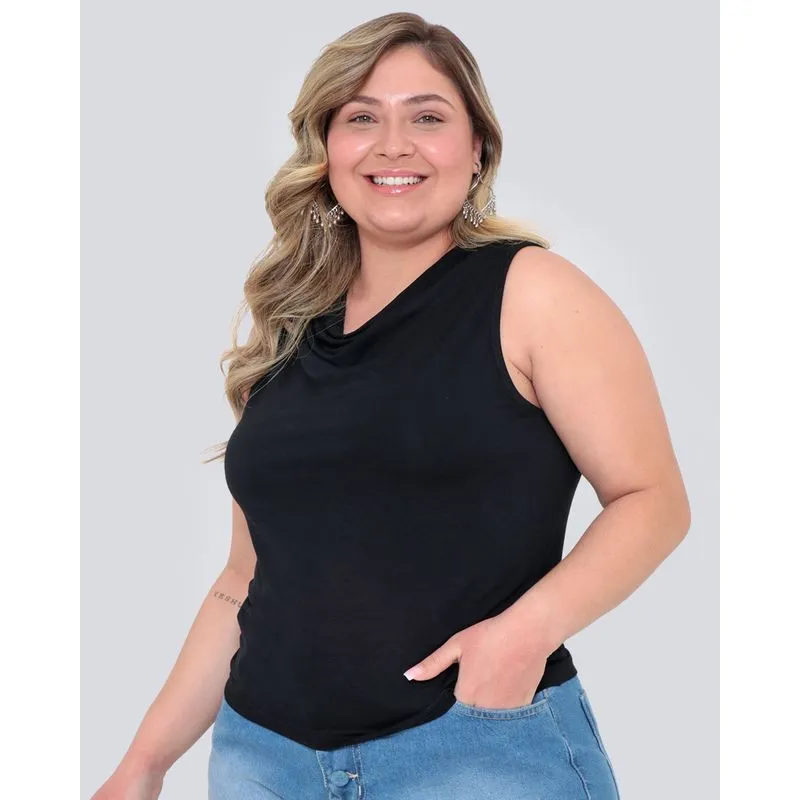 Regata Feminina Plus Size Drapeado Preta G1