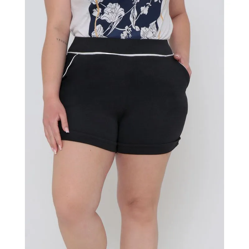 Short Plus Size Com Viés Decorativo Preto G2