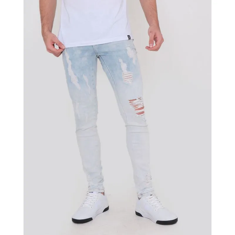Calça Jeans Masculina Skinny Destroyed Azul Claro 46