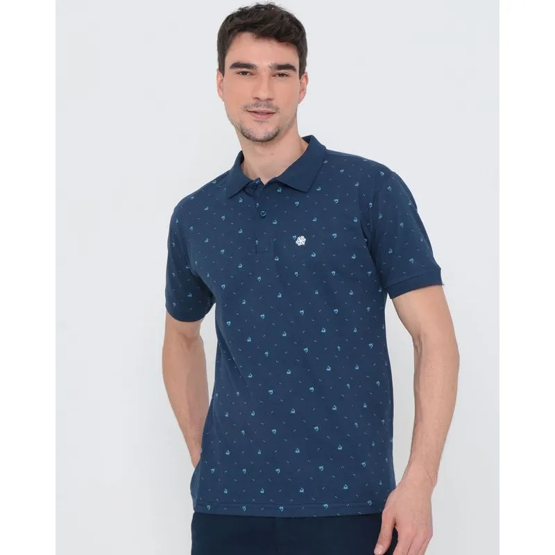 Polo Masculina Estampada Azul Marinho GG