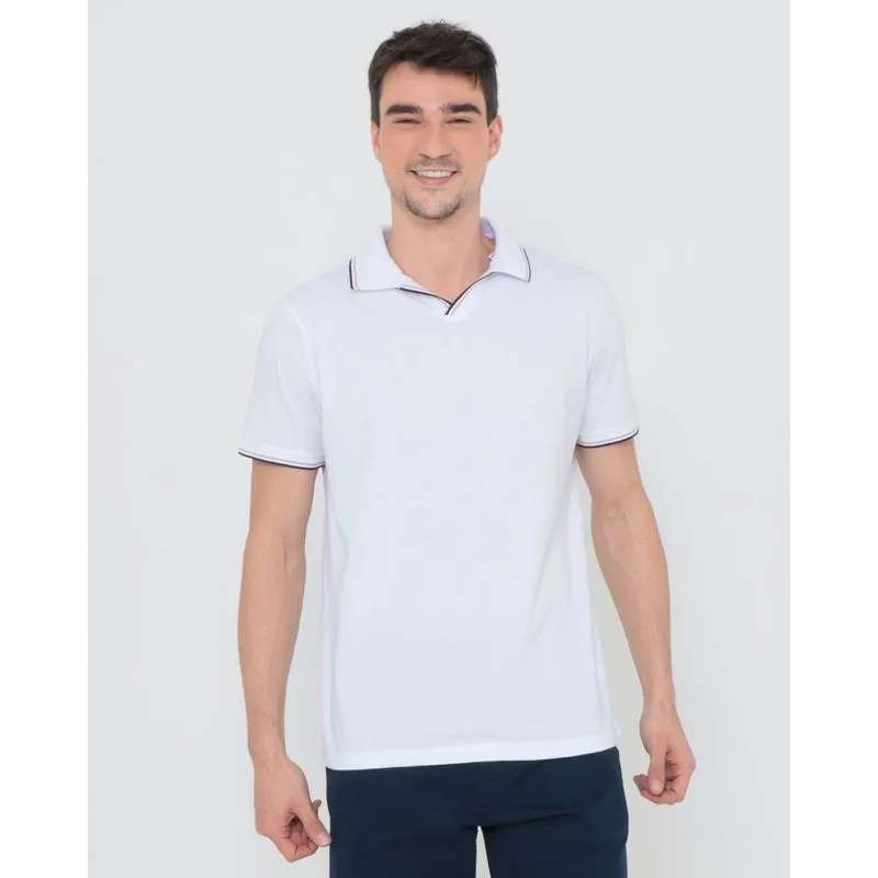 Polo Masculina Gola V Branca P