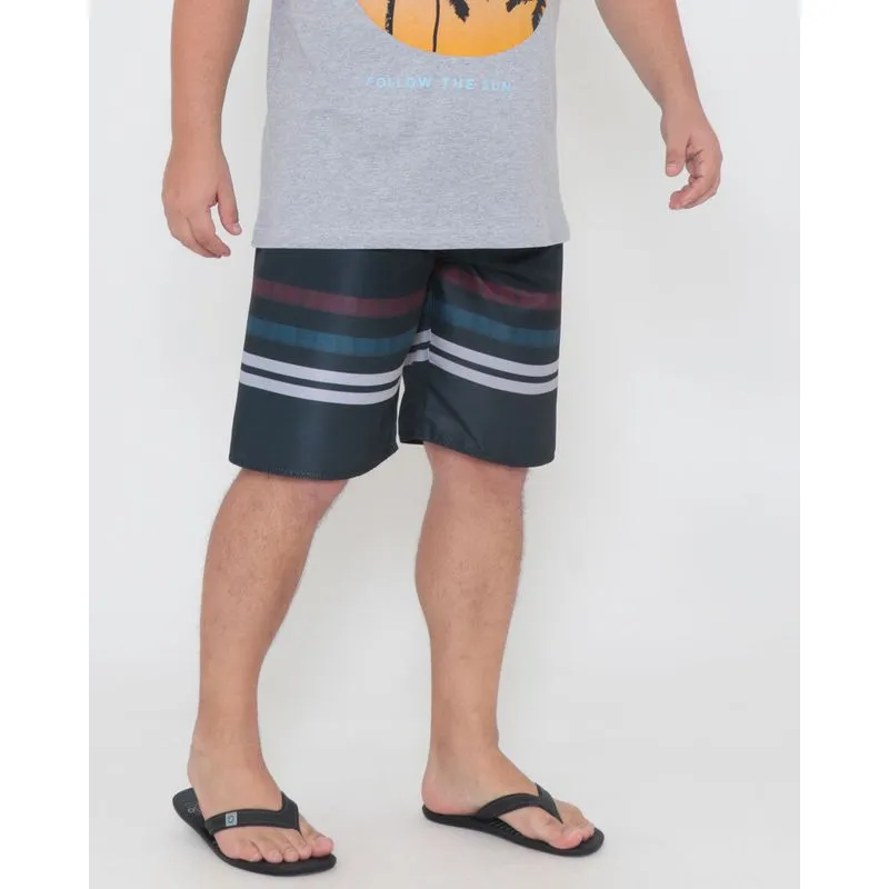 Bermuda Masculina Plus Size Cós Neoprene Listras Azul Marinho 52