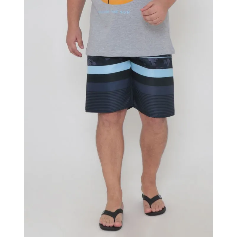 Bermuda Masculina Plus Size Cós Neoprene Listrada Preta 52