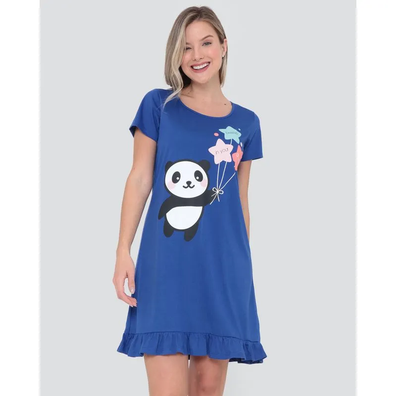 Camisola Manga Curta Estampa Panda Azul GG