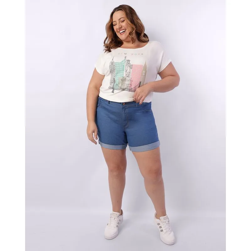 Short Jeans Plus Size Feminino Azul 46
