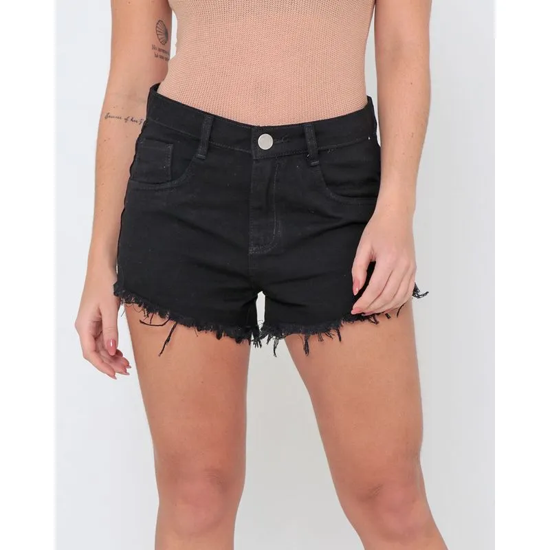 Short Jeans Barra Desfiada Preto 42
