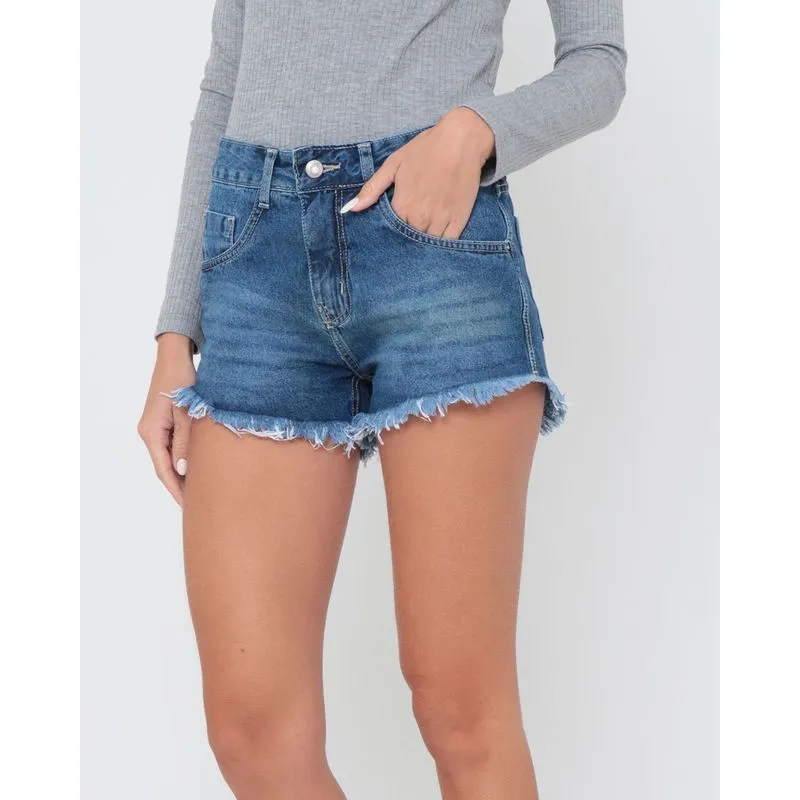 Short Jeans Feminino Barra Desfiada Azul 42