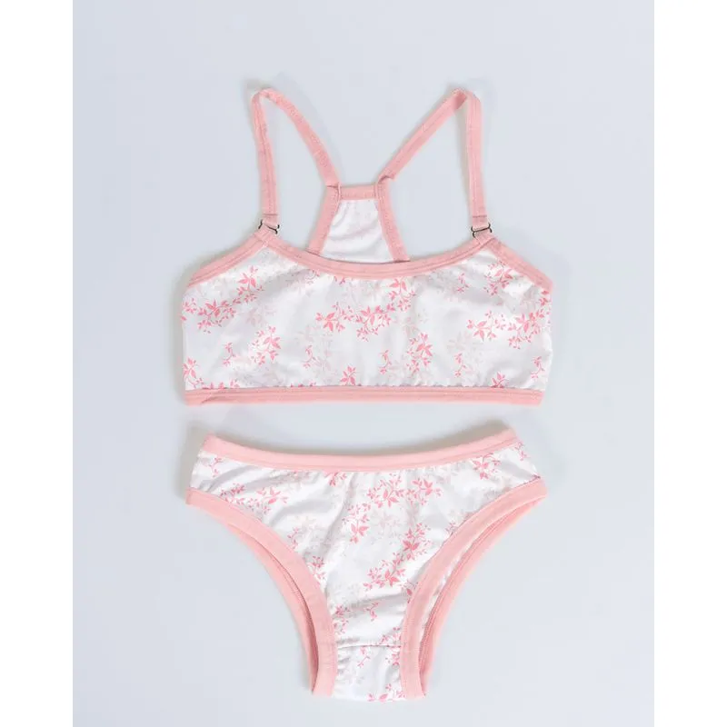 Conjunto Juvenil Calcinha E Sutiã Floral Branco P