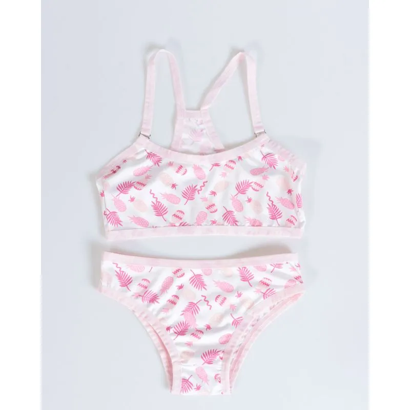 Conjunto Juvenil Calcinha E Sutiã Abacaxis Branco M