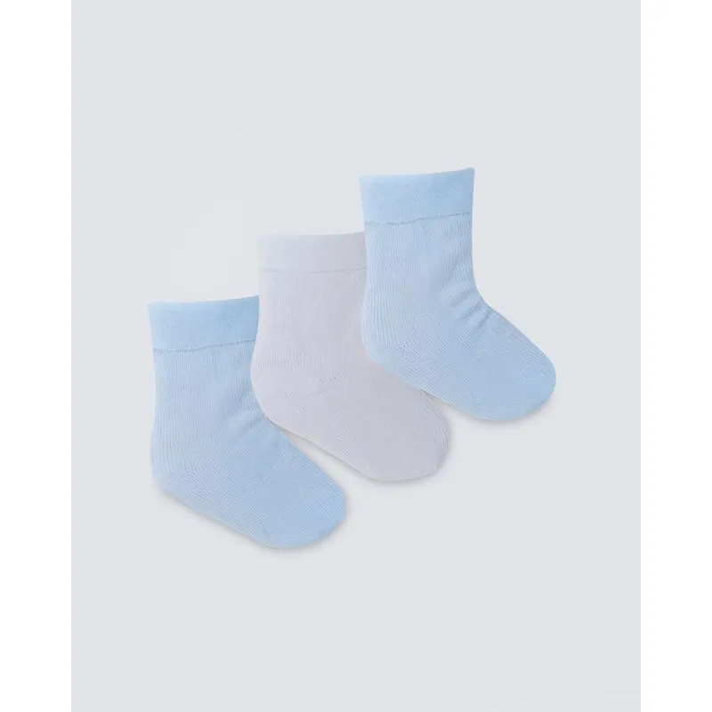 Kit 3 Pares de Meias Bebê Básicas Branca E Azul 13 A 15