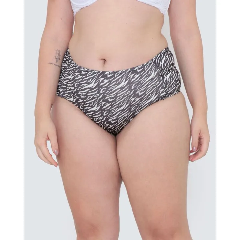 Biquíni Plus Size Feminino Calcinha Avulsa Cintura Alta Estampada Preto GG