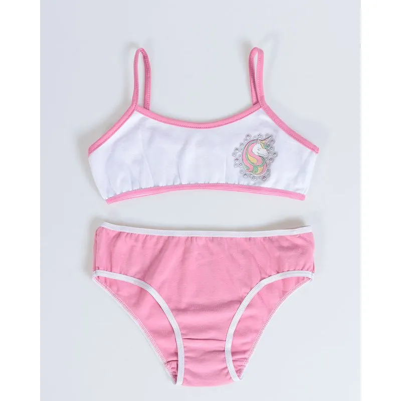 Conjunto Infantil Calcinha E Sutiã Unicórnio Branco 8