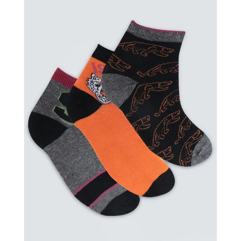 Kit 3 Pares De Meias Infantil Estampadas Cinza Laranja e Preto 30 A 33