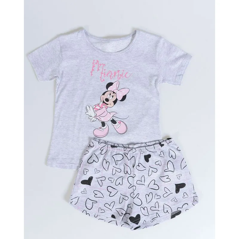 Pijama Bebê Manga Curta Minnie Disney Cinza 3