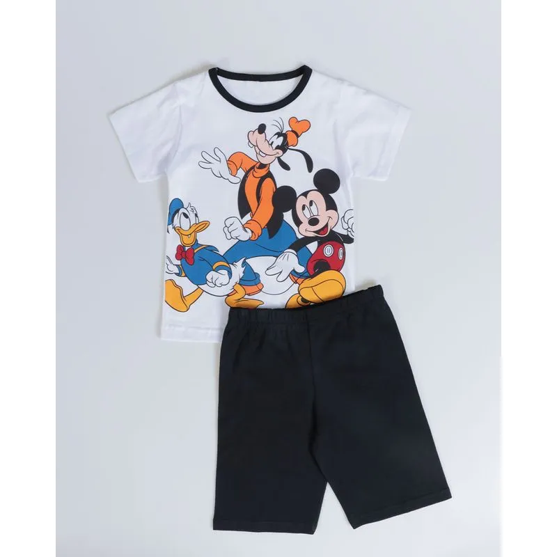Pijama Bebê Manga Curta Mickey Cia Disney Branco 3
