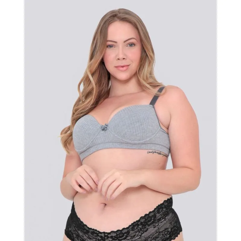 Sutiã Base Avulso Plus Size Bojo Algodão Mescla Cinza 50